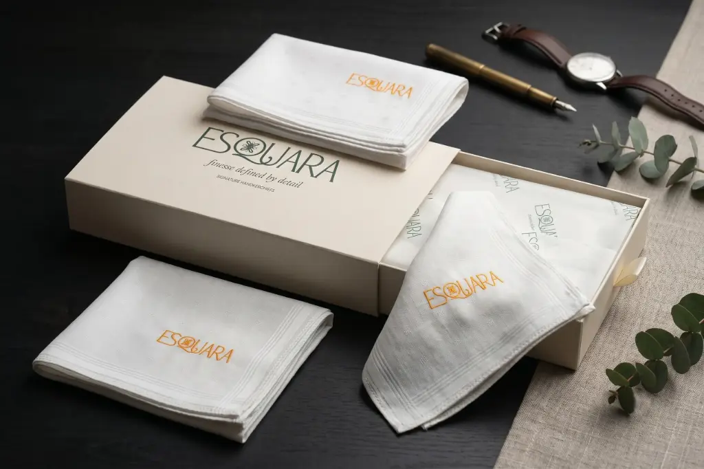Men Handkerchief White+White Border