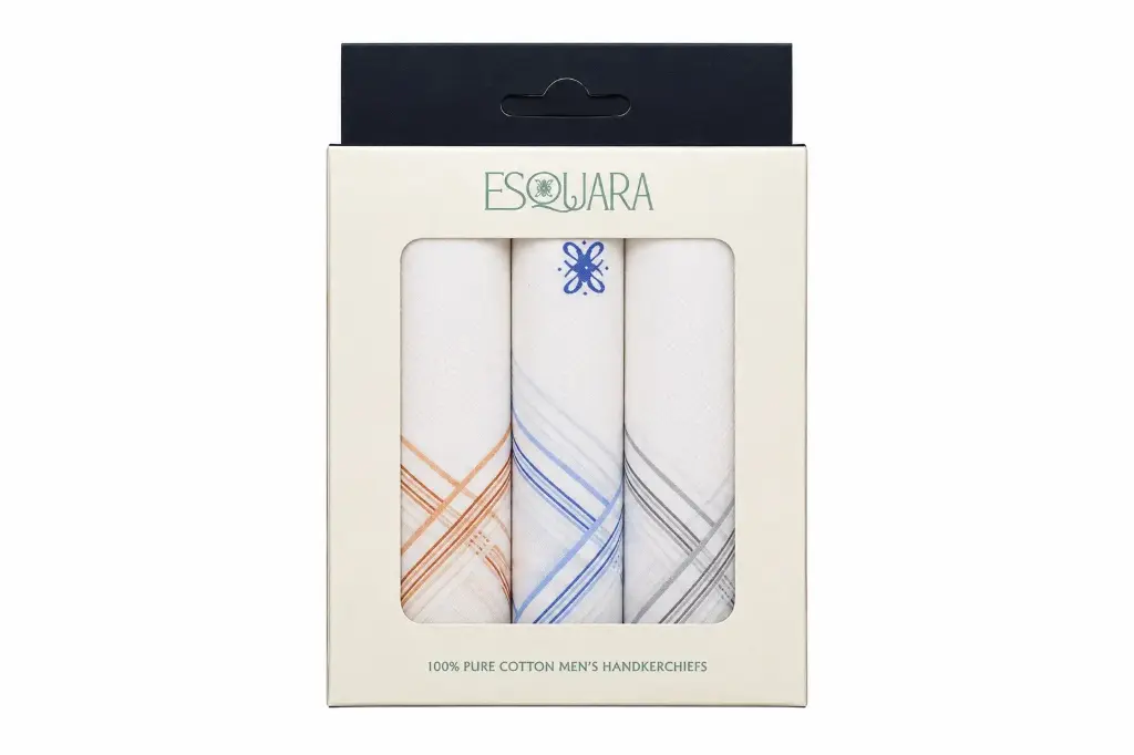 Men Handkerchief White+Color Border (Box of 3)