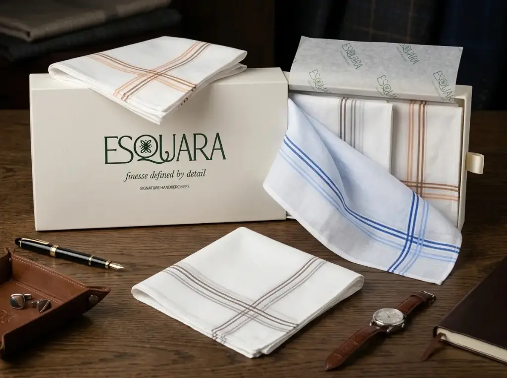 Men Handkerchief White+Color Border - A (Box of 12)