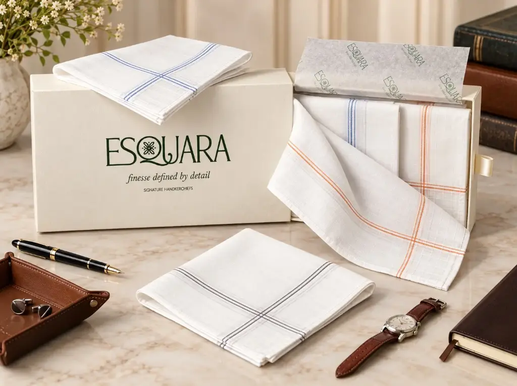 Men Handkerchief White+Color Border - D (Box of 12)
